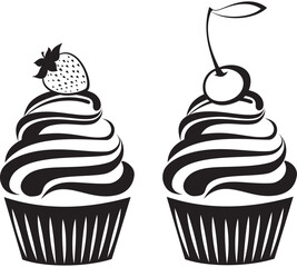 Cute cupcakes set isolated on White background. Vector illustration