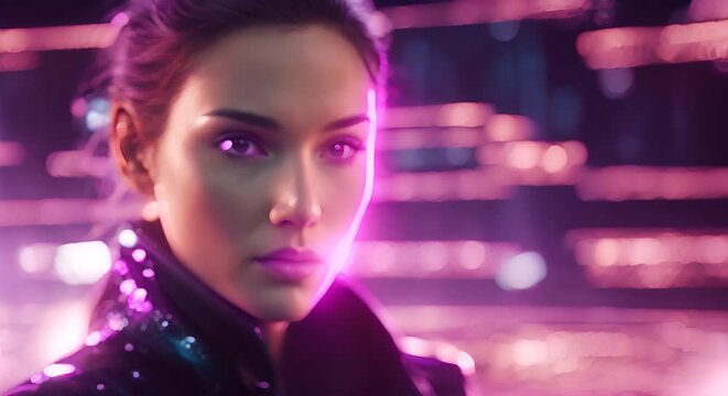 viso digitale  umano di donna che rappresenta l'intelligenza artificiale,  concetto di sicurezza informatica tramite l'AI, donna cibernetica con sfondo luminescente di dati