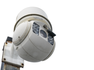 Old security camera. Damaged CCTV.