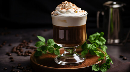 A creamy Irish coffee with whipped cream.
