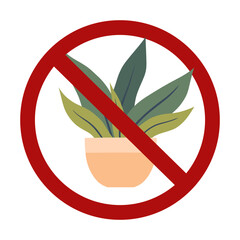 Vector forbidden sign with house plant in pot isolated from background. Risk of poisoning. Do not pick flowers. Planting flowers is prohibited. - 763784355