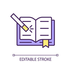 Book and magic wand RGB color icon. Editing tool. Taking notes. Creative writing instrument. Content creation. Isolated vector illustration. Simple filled line drawing. Editable stroke