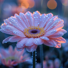 flower with dew dop - beautiful macro photography with abstract bokeh background ai technology