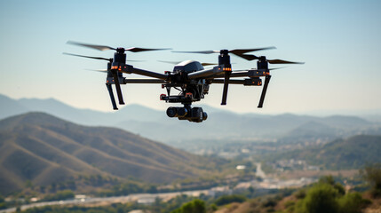 A drone capturing aerial footage for a film production