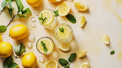 Glasses of lemonade from top view