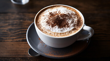 A frothy cappuccino with a sprinkle of cocoa powder.