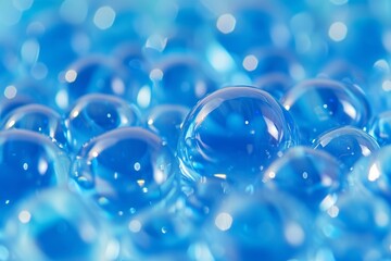 Macro of blue gel balls. Watery polymer hydrogel background. Generative AI - obrazy, fototapety, plakaty