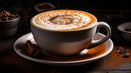 A frothy cappuccino with a sprinkle of cocoa powder.
