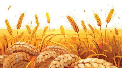 Loaves of fresh wheat bread on wheat field background