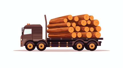 Log truck with the pile of logs icon in simple style