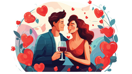 Lovers. Man and woman are drinking wine and smiling.