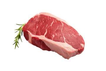Raw Meat With Sprig of Rosemary. On a White or Clear Surface PNG Transparent Background.