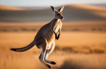Foto op Plexiglas A jumping kangaroo somewhere in the steppes of Australia. High quality photo © Антонина Кузнецова
