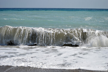 A seascape with splashing waves