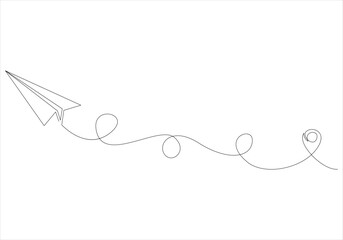 Continuous one line drawing of paper plane out line vector art illustration