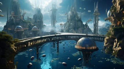 Foto op Canvas A futuristic underwater city with domed structures © franklin