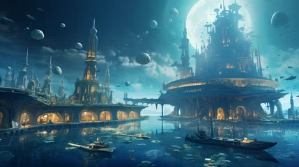 Foto auf Alu-Dibond A futuristic underwater city with domed structures © franklin