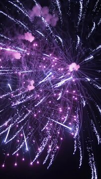 Real Fireworks display celebration, Colorful New Year Firework. Vertical video.
