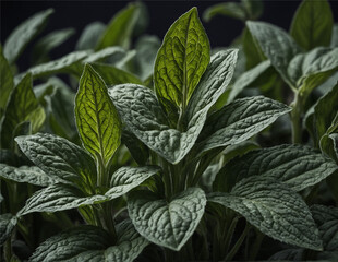 A close-up of comfrey herb, its velvety leaves and intricate veins captured in stunning detail, evoking a sense of calm and tranquility. Generative AI - obrazy, fototapety, plakaty