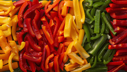 red bell pepper, yellow, green and red bell peppers cut in strips