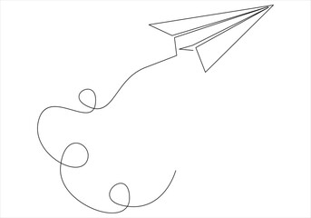 Continuous one line drawing of paper plane out line vector art illustration