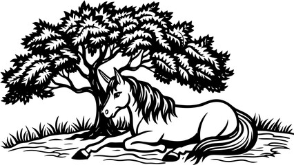 A horse sitting on the tree