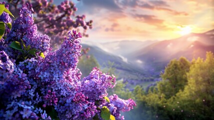 Bright and colorful flowers lilac.on the background of spring landscape. - obrazy, fototapety, plakaty