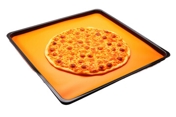 Pizza on Pan on Table. On a White or Clear Surface PNG Transparent Background.