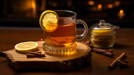 A hot toddy with whiskey honey and lemon.
