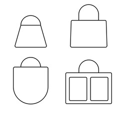 Women fashion handbags collection, vector outline icon illustration. Different types of stylish bags isolated on a white background.