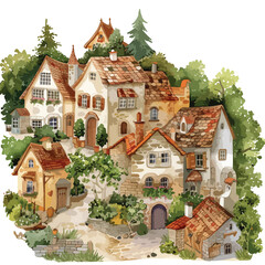 A tranquil village with stone cottages. clipart isola