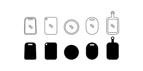 Cutting board outline icons set vector. Editable stroke. linear style sign for use web design and mobile apps, logo. Vector illustration.