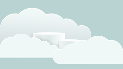 white 3d podium with cloud for display product presentation. vector illustration