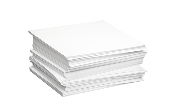Stack of White Paper on White Background. On a White or Clear Surface PNG Transparent Background.