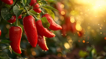 Rolgordijnen A single red hot chili pepper, a fiery spice commonly used in cooking © Wiravan