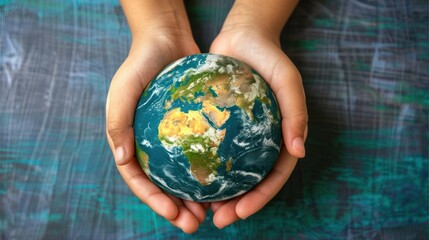 A person is holding a small globe in their hands