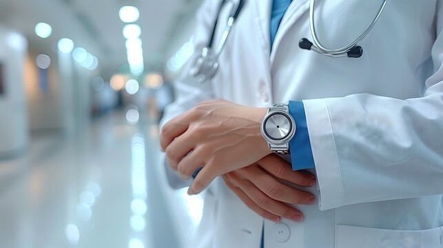 Healthcare and medical concept Doctor with stethoscope in hand hospital background