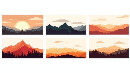 Mountain or Hill landscapes in a flat style. Natural - obrazy, fototapety, plakaty