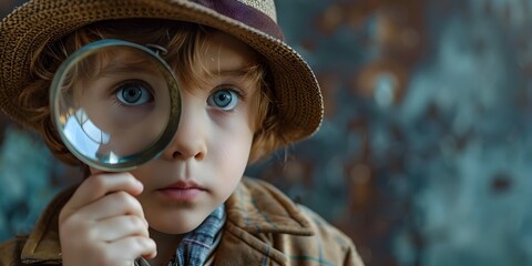 Young Investigator Exploring a Mystery with Magnifying Glass in Autumn Nature