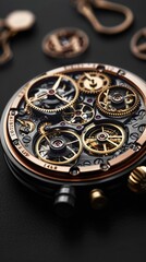 Capture the mesmerizing intricacies of mechanical timepieces from a rear view angle, showcasing the intricate gears and craftsmanship Create an image that highlights the precision and elegance of the 