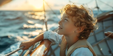 Young Sailor Navigating the Seas on a Sailing Adventure - obrazy, fototapety, plakaty