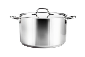 Large Stainless Steel Pot With Two Handles. On a White or Clear Surface PNG Transparent Background.