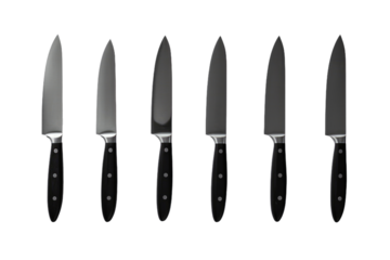 Set of Five Knives Arranged Next to Each Other. On a White or Clear Surface PNG Transparent Background.