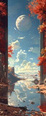 Illustrate a side view scene where the concept of mirror worlds is brought to life with a touch of surrealism Incorporate elements that hint at the possibility of alternate dimensions, creating a sens