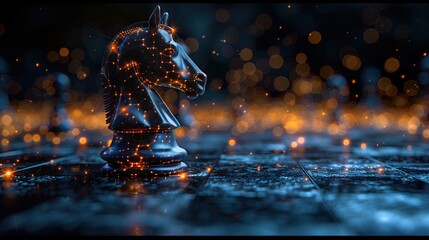 Artificial intelligence robot with chess playing, chess strategy, digital manager, business competition, innovation challenge, technological achievement. High quality.
