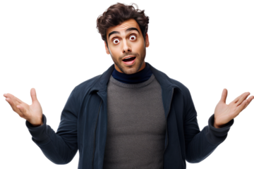 Surprised Man in Shock. On a White or Clear Surface PNG Transparent Background.