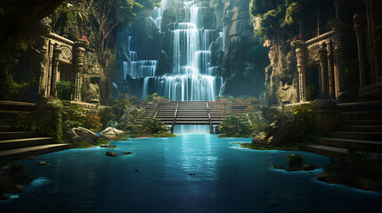 A magical waterfall cascading into a pool below.