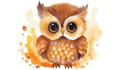 Owl watercolor funny character logo flat vector 
