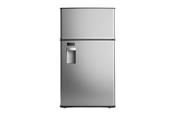 Silver Refrigerator Freezer on White Wall. On a White or Clear Surface PNG Transparent Background.