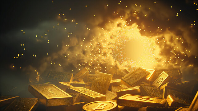 A collection of gold, alongside Bitcoin and cryptocurrency coins, represents a safe haven for investments.